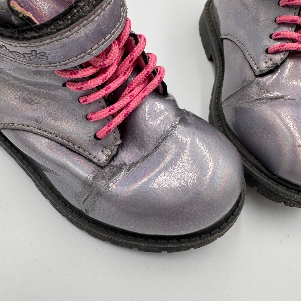 Carter's Girls Size 10 Shiny Silver Kids Combat Boots with Pink Laces - Picture 2 of 11